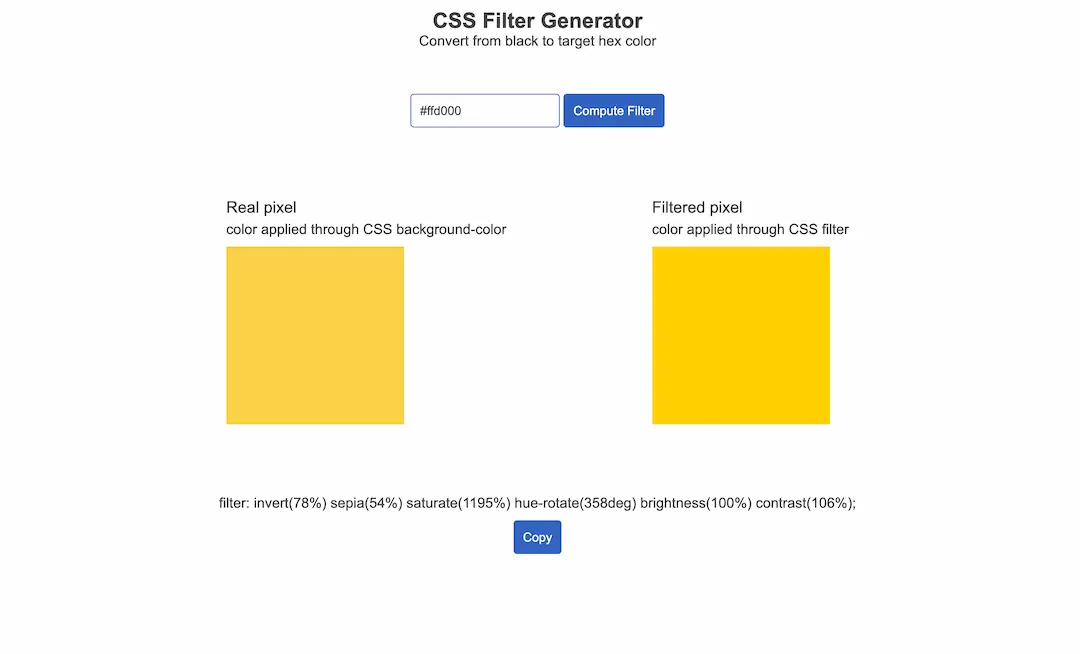 Screenshot of CSS Filter Generator